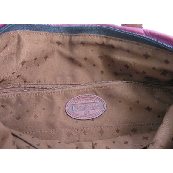 FOSSIL Explorer Leather Tote Crossbody Shoulder Bag Black/Mauve - Picture 12 of 12